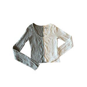 Hollister Y2k Button Up Crop Top Long Sleeve Stretch Sz S Two Tone Grey White